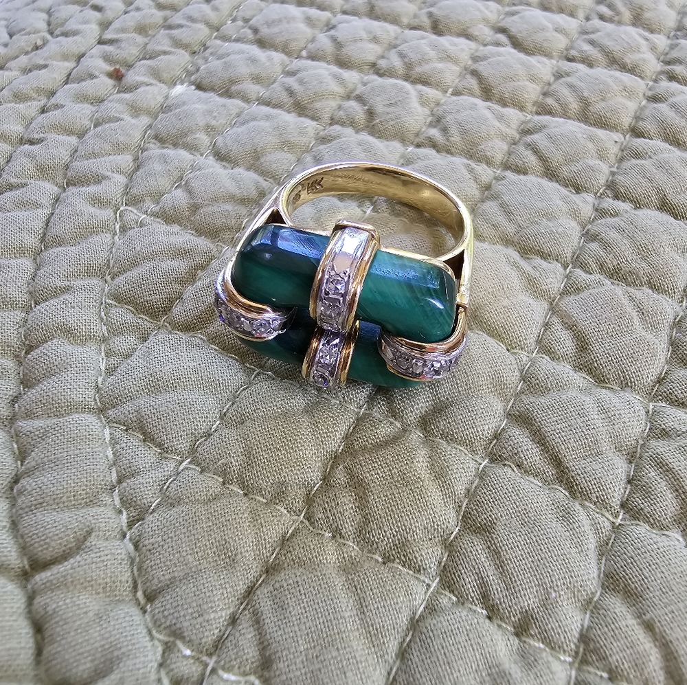 Vintage Malachite & Diamond Cocktail Ring